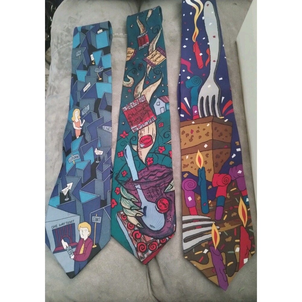 Beatles Imported Silk Ties Lot Of 3 Song Titles